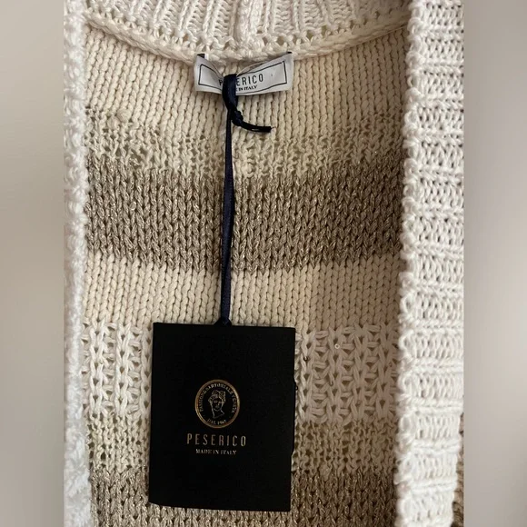 NWT $659 Peserico Striped Cardigan Vest Cream Tan Gold Sequin Italy Size 48 US12 - Picture 2 of 11